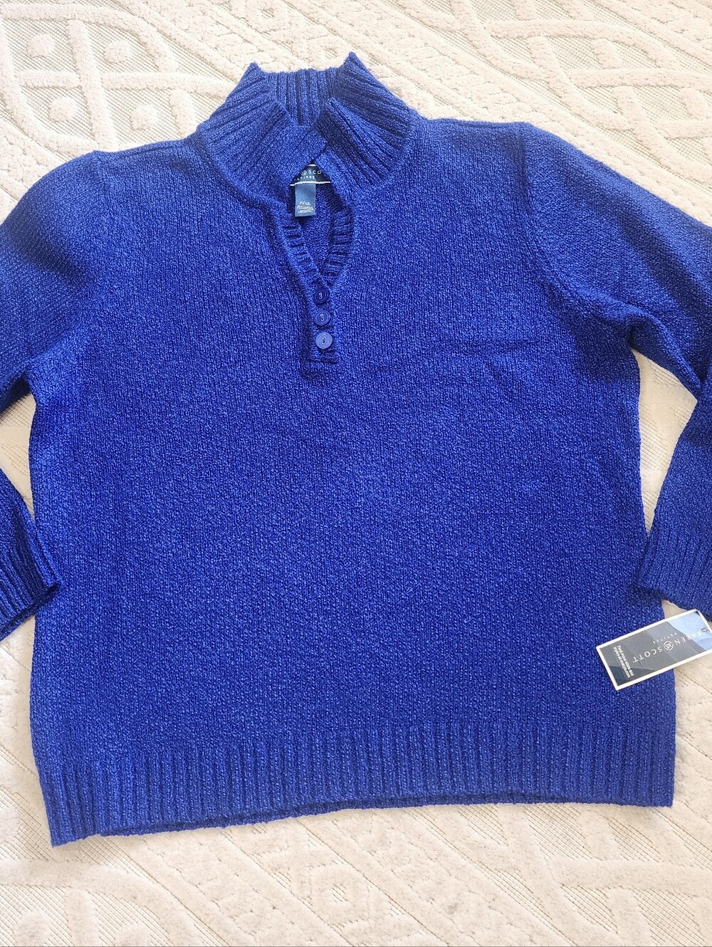 PXL Karen Scott Royal Blue Women's Button-Neck V-Neck Sweater